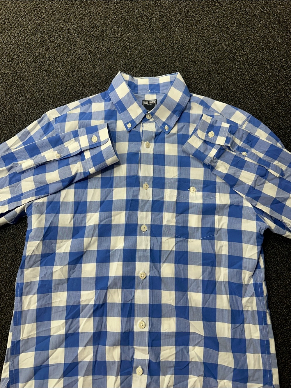 Todd Snyder Shirt Mens Medium  Blue White Plaid Button Down Long Sleeve